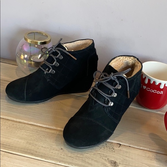 Toms Suede shearling lined wedge Bootie - Picture 3 of 7